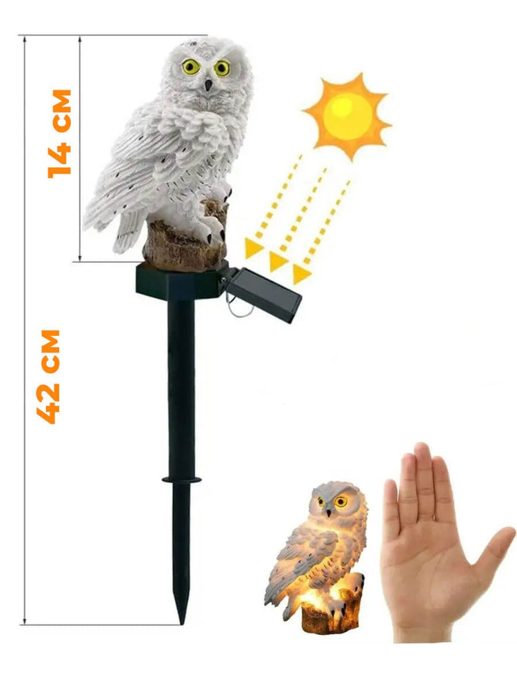2287 - Lampă de grădină impermeabilă, cu baterie solară, în formă de bufniță, albă